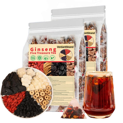Ginseng Five Treasures Tea, Natural Chinese Herbal Kidney Cleanse detox Tea for Men and Women