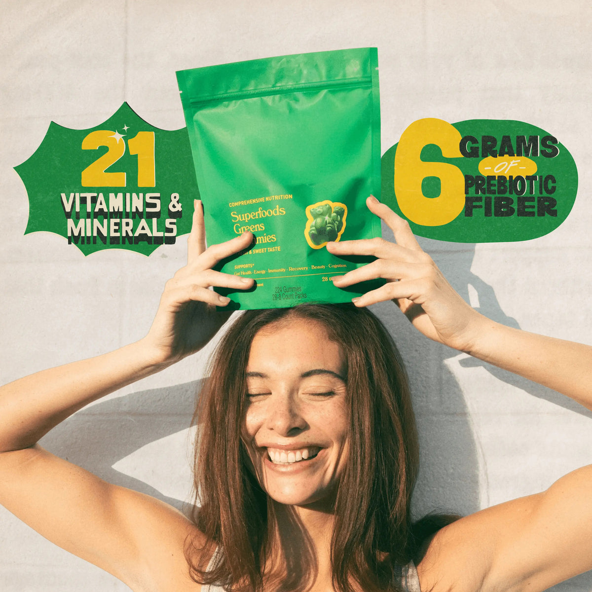 Grüns Superfood Gummy Bears: Comprehensive nutrition supplement with 60+ ingredients: Vitamins and Minerals, Prebiotics for Digestive Health, Adaptogens, Chlorophyll, Chlorella, Fruits and Vegetables, Gluten Free, Vegan, Third Party Tested