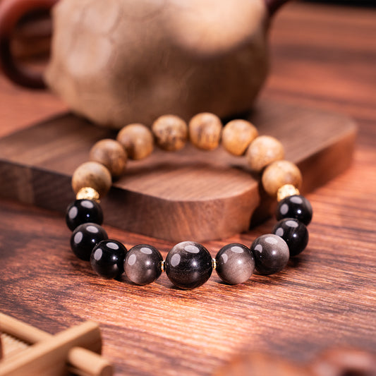 Agarwood & Obsidian Bracelet Calm Compass Agarwood Obsidian for emotional healing