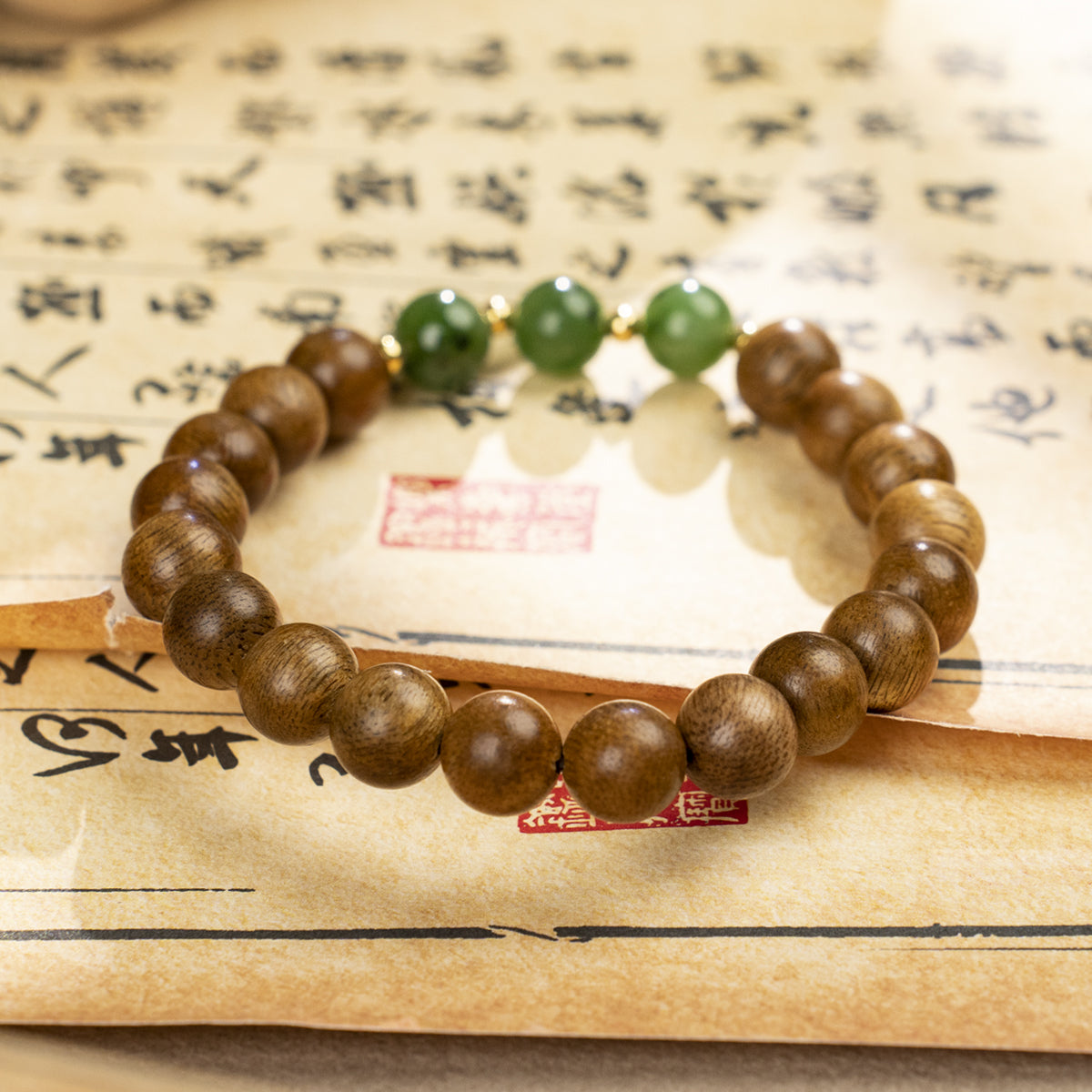 Hainan Agarwood & Green Jade Bracelet: Grounding Harmony and Renewal