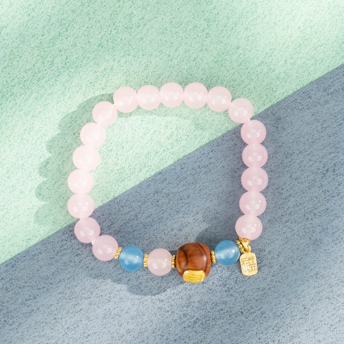 Scripted Harmony Bracelet: Pink Agate & Cliff Cypress with Five Mantras