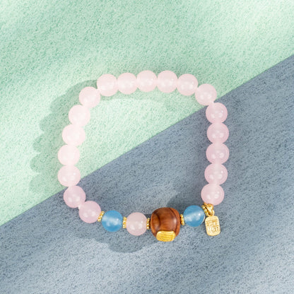 Scripted Harmony Bracelet: Pink Agate & Cliff Cypress with Five Mantras