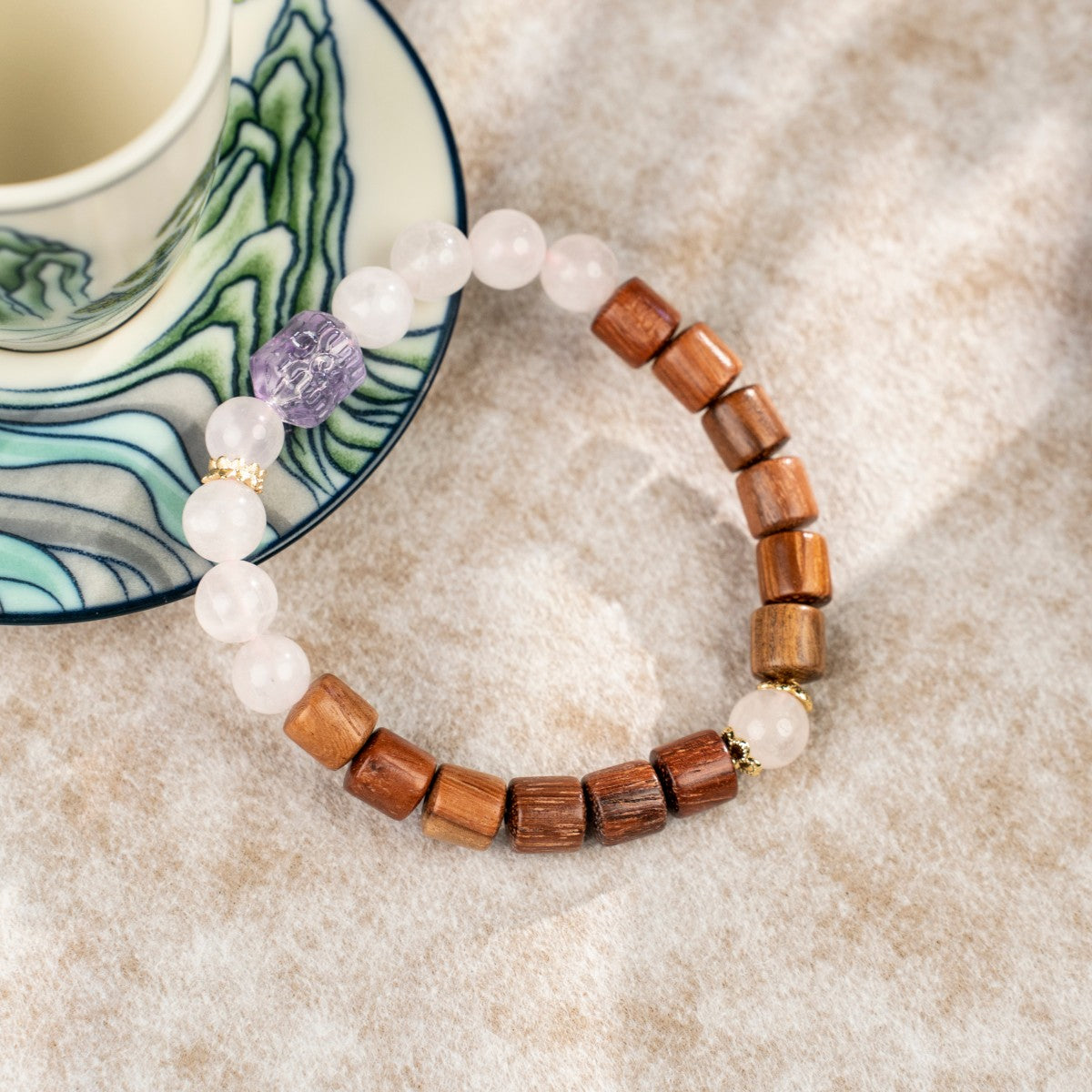 Quartz & Rosewood Bracelet — Heartwarming Love, Handcrafted Harmony