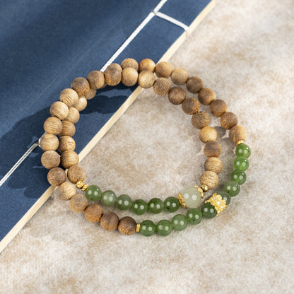 Green Jade & Agarwood Double-Wrap Bracelet — Renewal, Strength & Serenity
