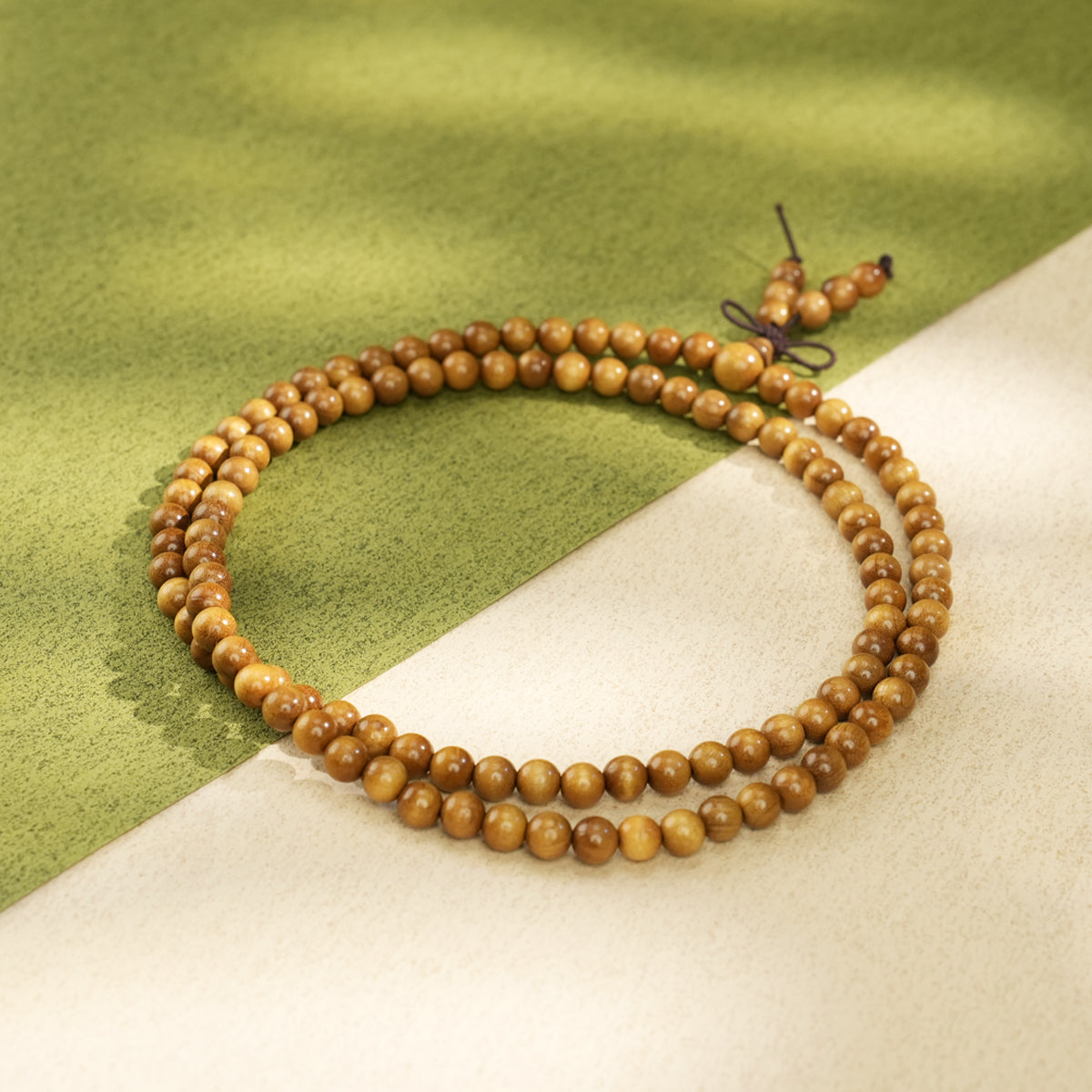 Sandalwood 108 Bead Mala: Golden Grain Sandalwood Prayer Beads