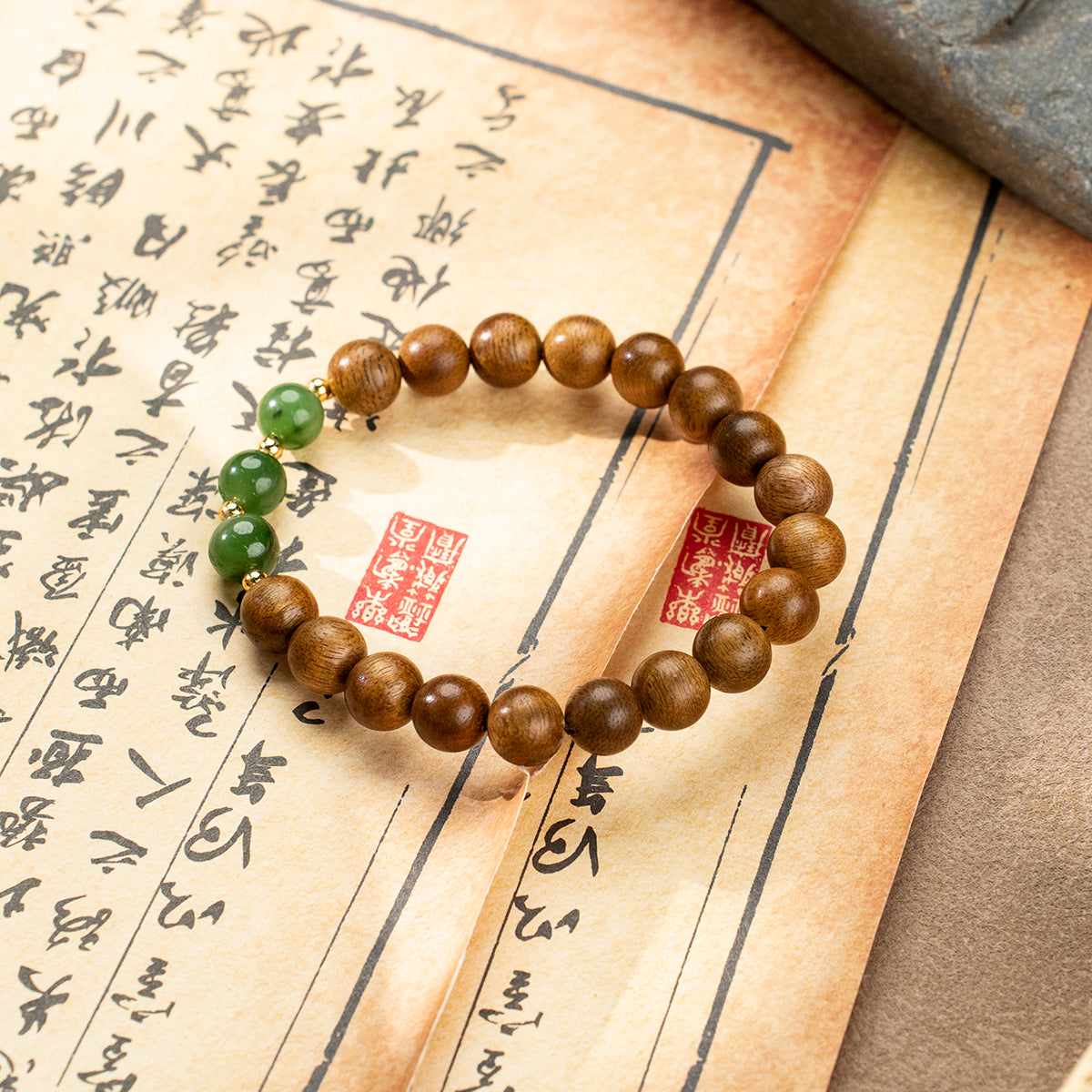 Hainan Agarwood & Green Jade Bracelet: Grounding Harmony and Renewal