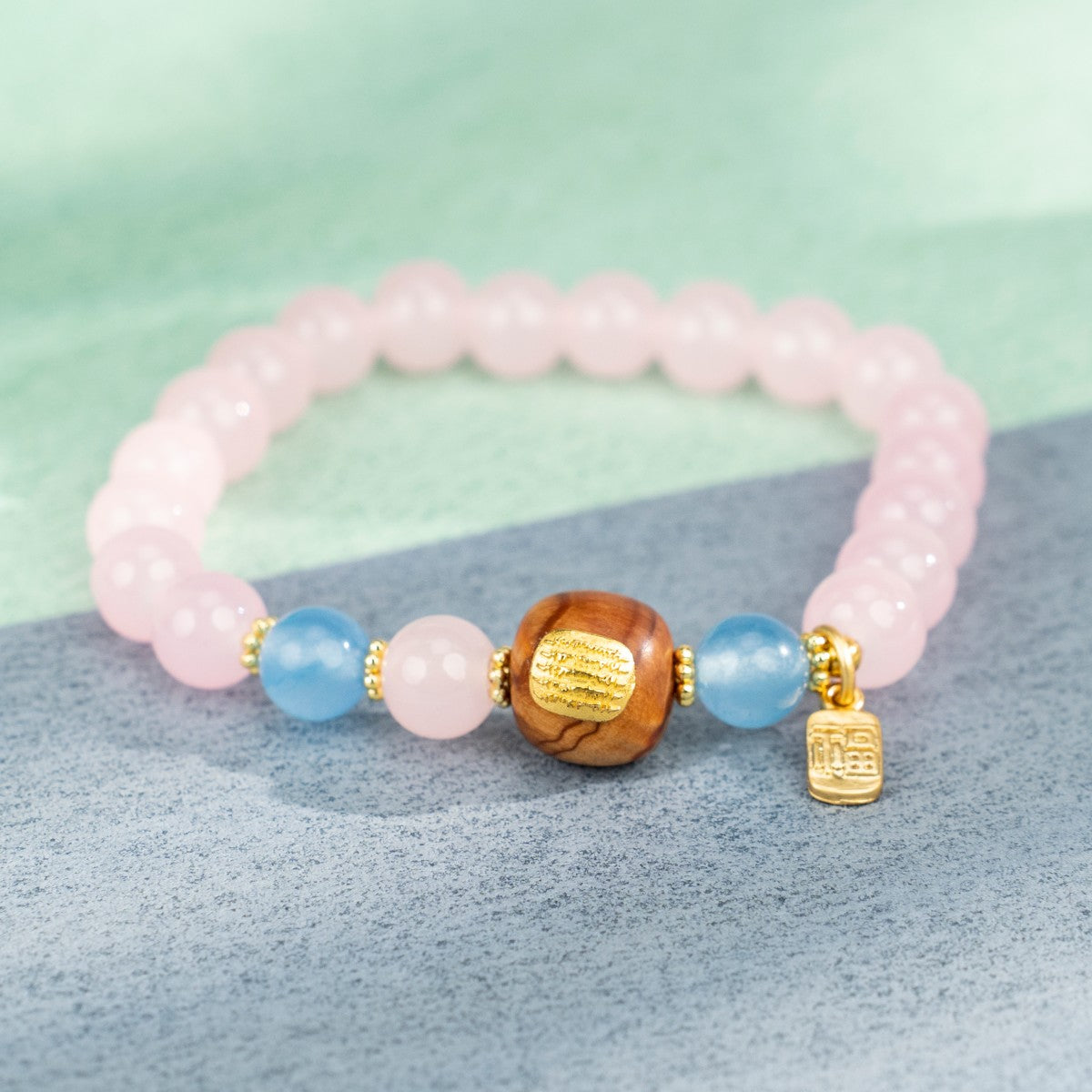 Scripted Harmony Bracelet: Pink Agate & Cliff Cypress with Five Mantras