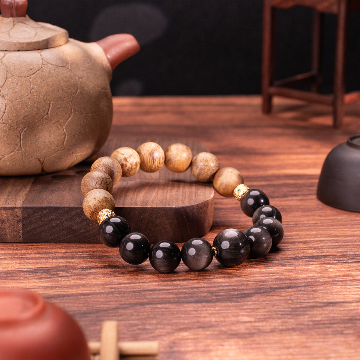 Agarwood & Obsidian Bracelet Calm Compass Agarwood Obsidian for emotional healing