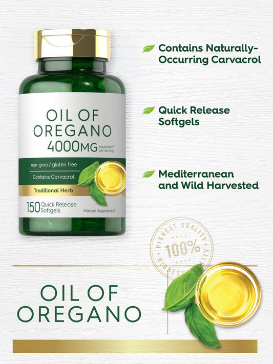 Oil of Oregano Softgels 4000mg with Carvacrol - 150 Quick Release Softgels