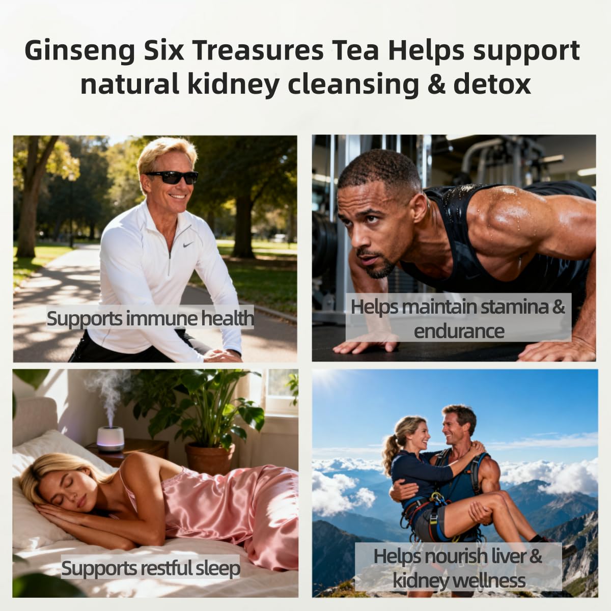 Ginseng Five Treasures Tea, Natural Chinese Herbal Kidney Cleanse detox Tea for Men and Women