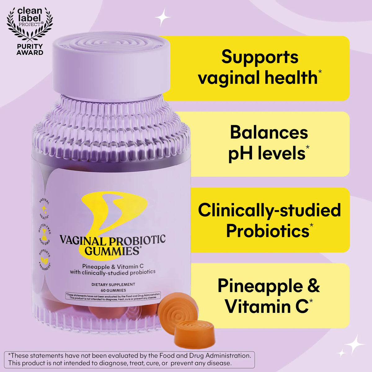 Lemme Purr Gummies - Vaginal Probiotic for Women - Balanced pH, Healthy Odor, Yeast Balance & Flora Support - Tasty Pineapple (60 Count)
