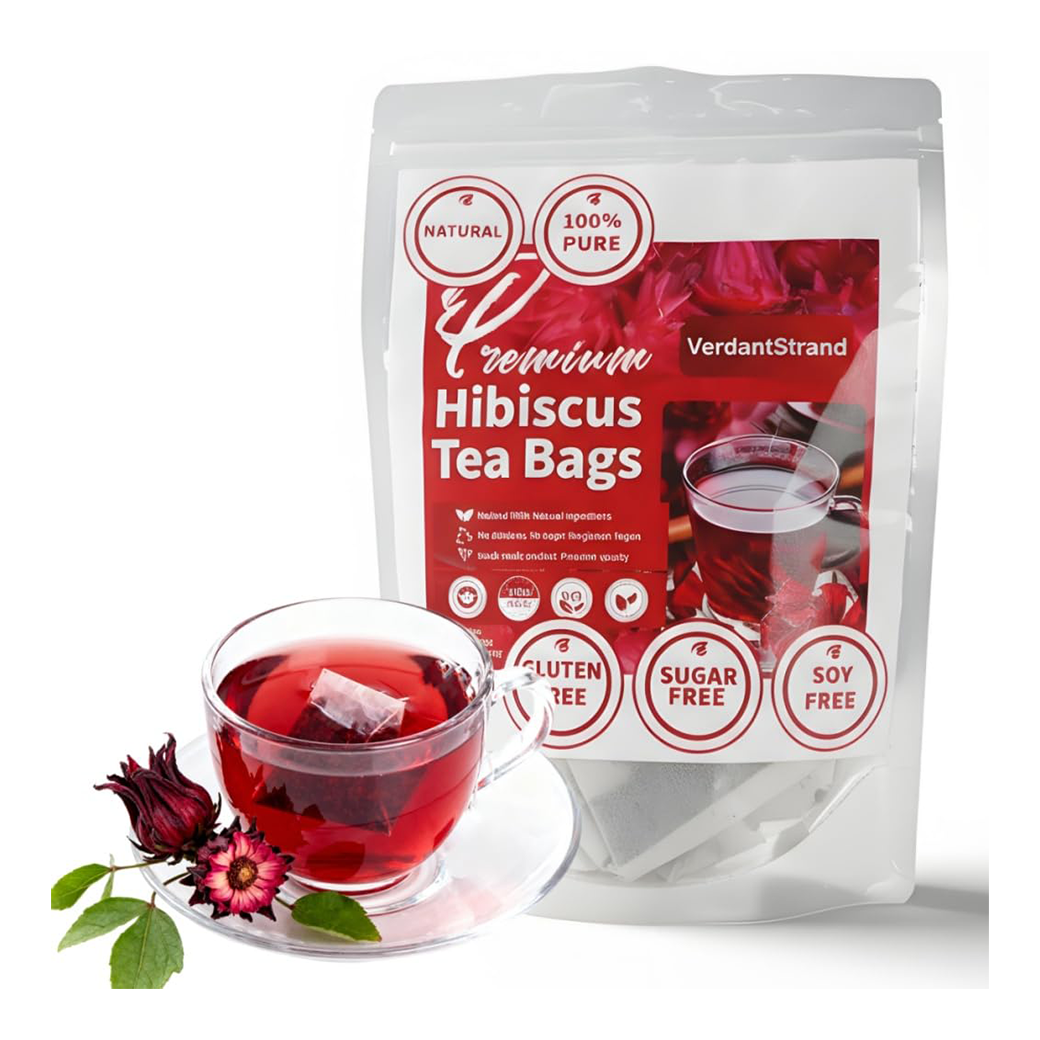 VerdantStrand Hibiscus Tea Bags, 60 Count – Premium Hibiscus Flower Tea/Flor de Jamaica, 100% Natural Herbal Tea, Caffeine-Free, Sugar-Free