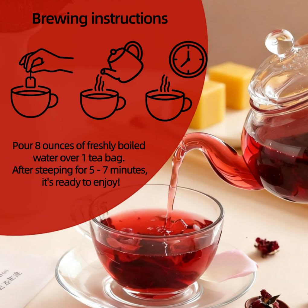 VerdantStrand Hibiscus Tea Bags, 60 Count – Premium Hibiscus Flower Tea/Flor de Jamaica, 100% Natural Herbal Tea, Caffeine-Free, Sugar-Free