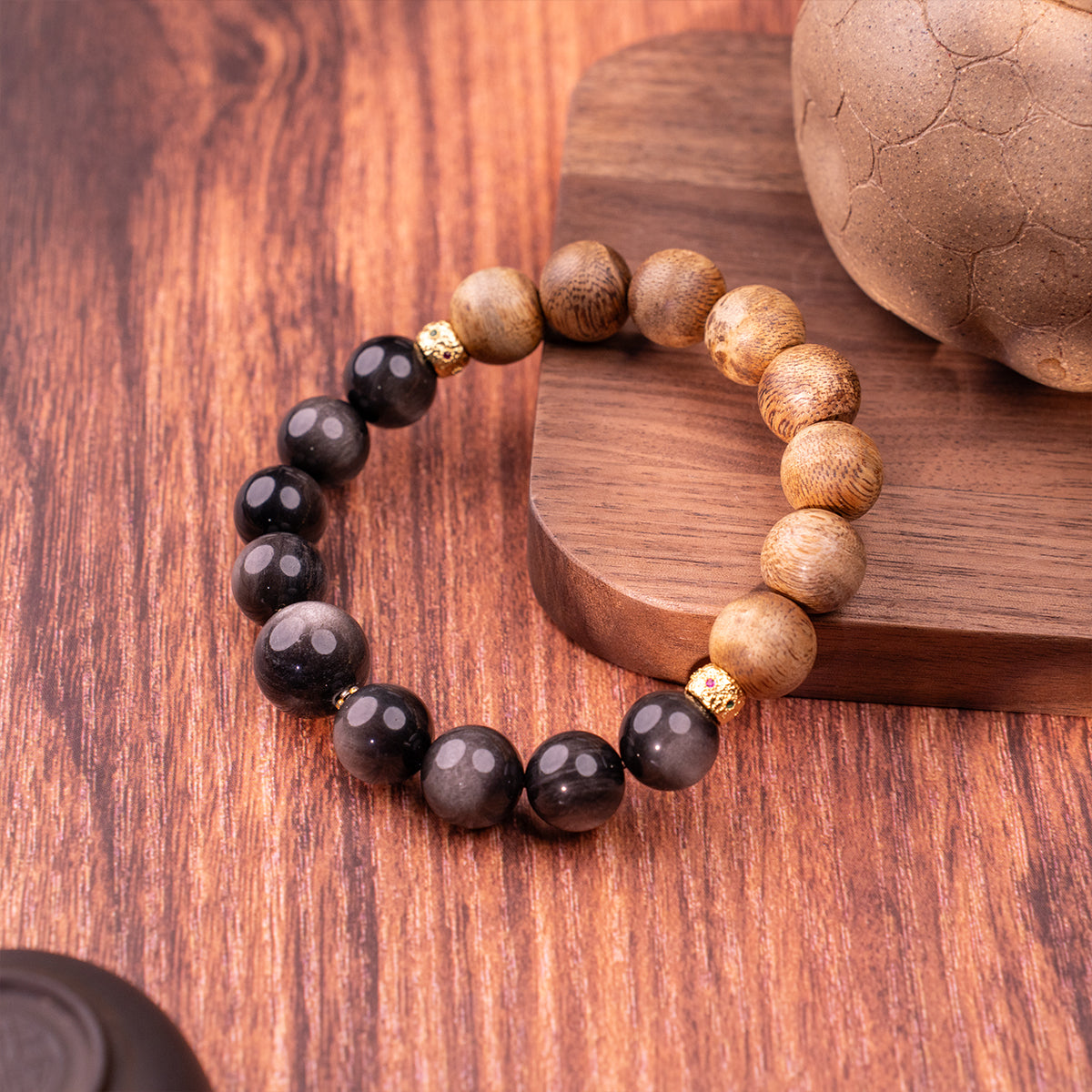 Agarwood & Obsidian Bracelet Calm Compass Agarwood Obsidian for emotional healing