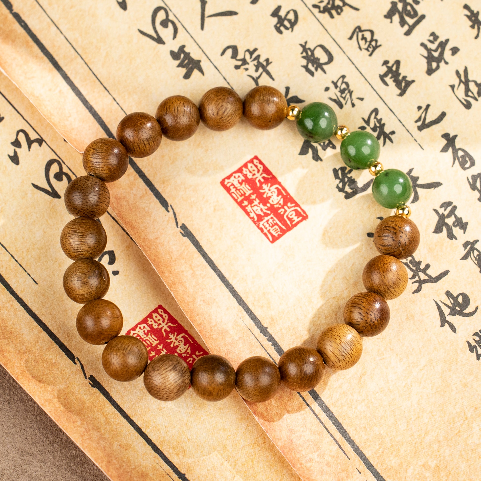 Hainan Agarwood & Green Jade Bracelet: Grounding Harmony and Renewal