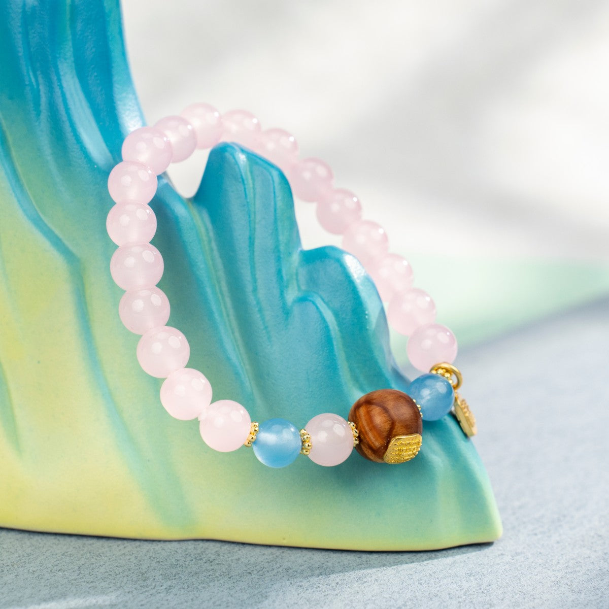 Scripted Harmony Bracelet: Pink Agate & Cliff Cypress with Five Mantras