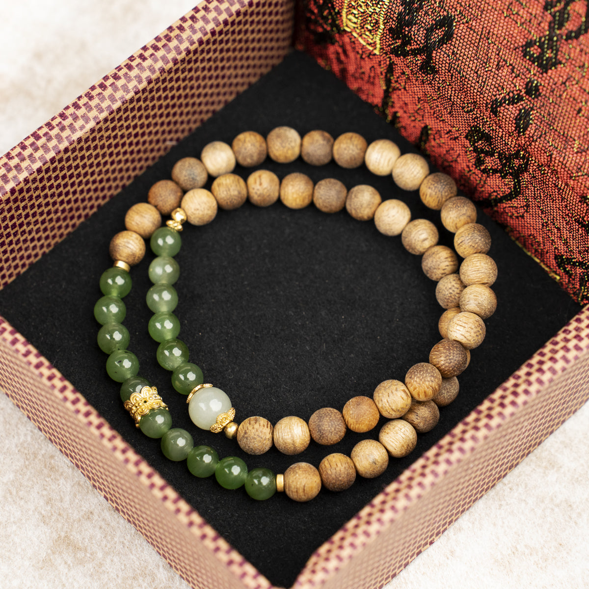 Green Jade & Agarwood Double-Wrap Bracelet — Renewal, Strength & Serenity