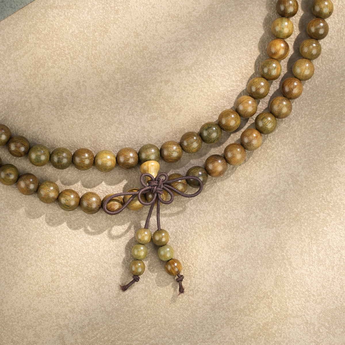 Green Sandalwood 108 Bead Mala: Natural Wood Meditation Beads