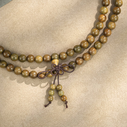 Green Sandalwood 108 Bead Mala: Natural Wood Meditation Beads