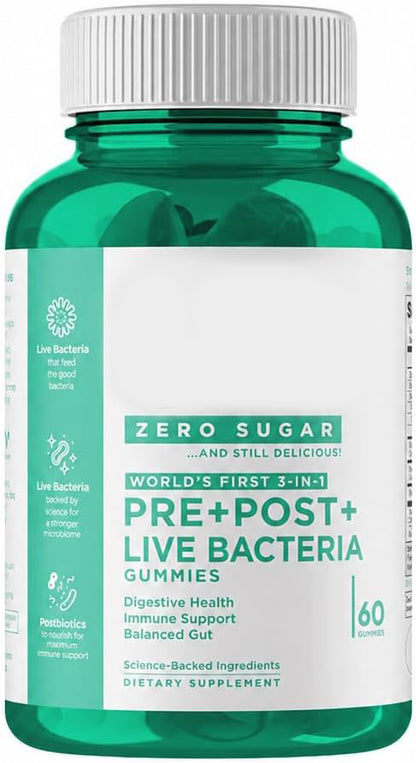 Goli Zero Sugar Pre Pro Postbiotic Gummies - Worlds First 3-in-1 with DE111, XOS, MCC1849 - No Sugar Alcohols - Vegan, Keto-Friendly, Non-GMO