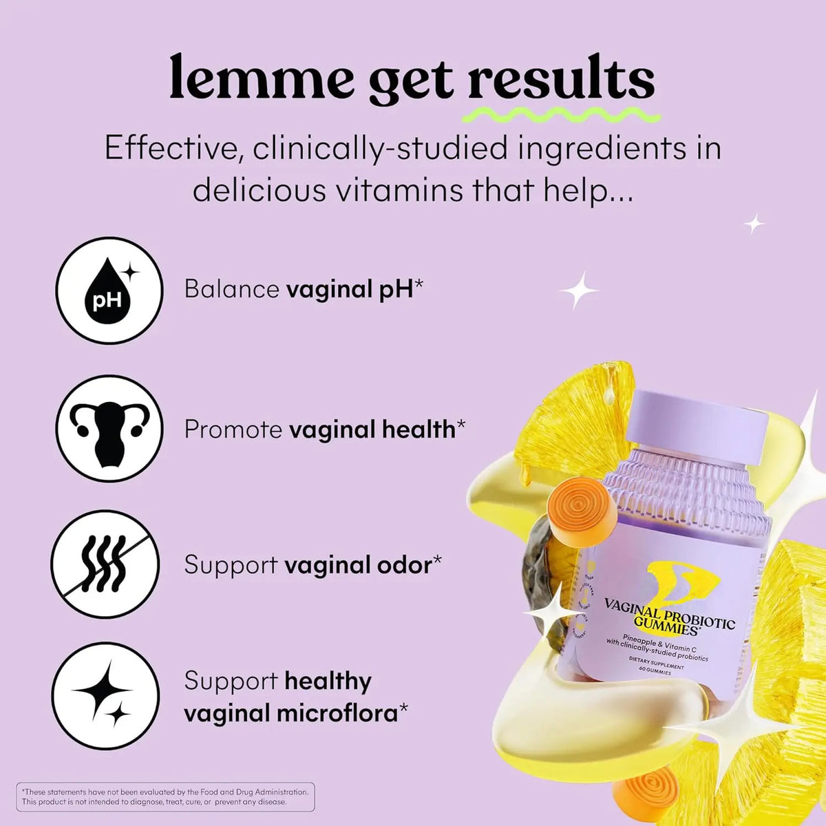 Lemme Purr Gummies - Vaginal Probiotic for Women - Balanced pH, Healthy Odor, Yeast Balance & Flora Support - Tasty Pineapple (60 Count)