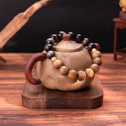 Agarwood & Obsidian Bracelet Calm Compass Agarwood Obsidian for emotional healing