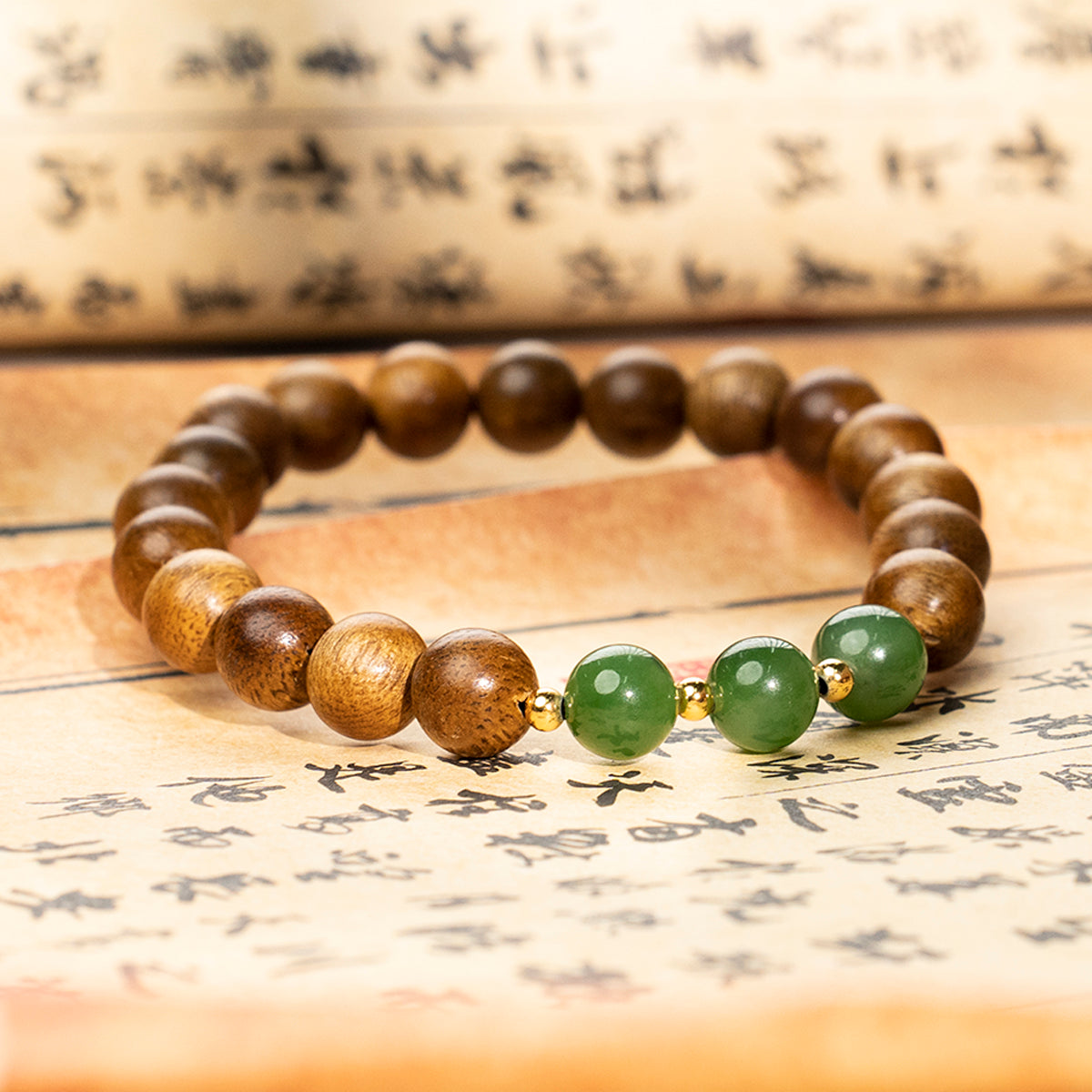 Hainan Agarwood & Green Jade Bracelet: Grounding Harmony and Renewal