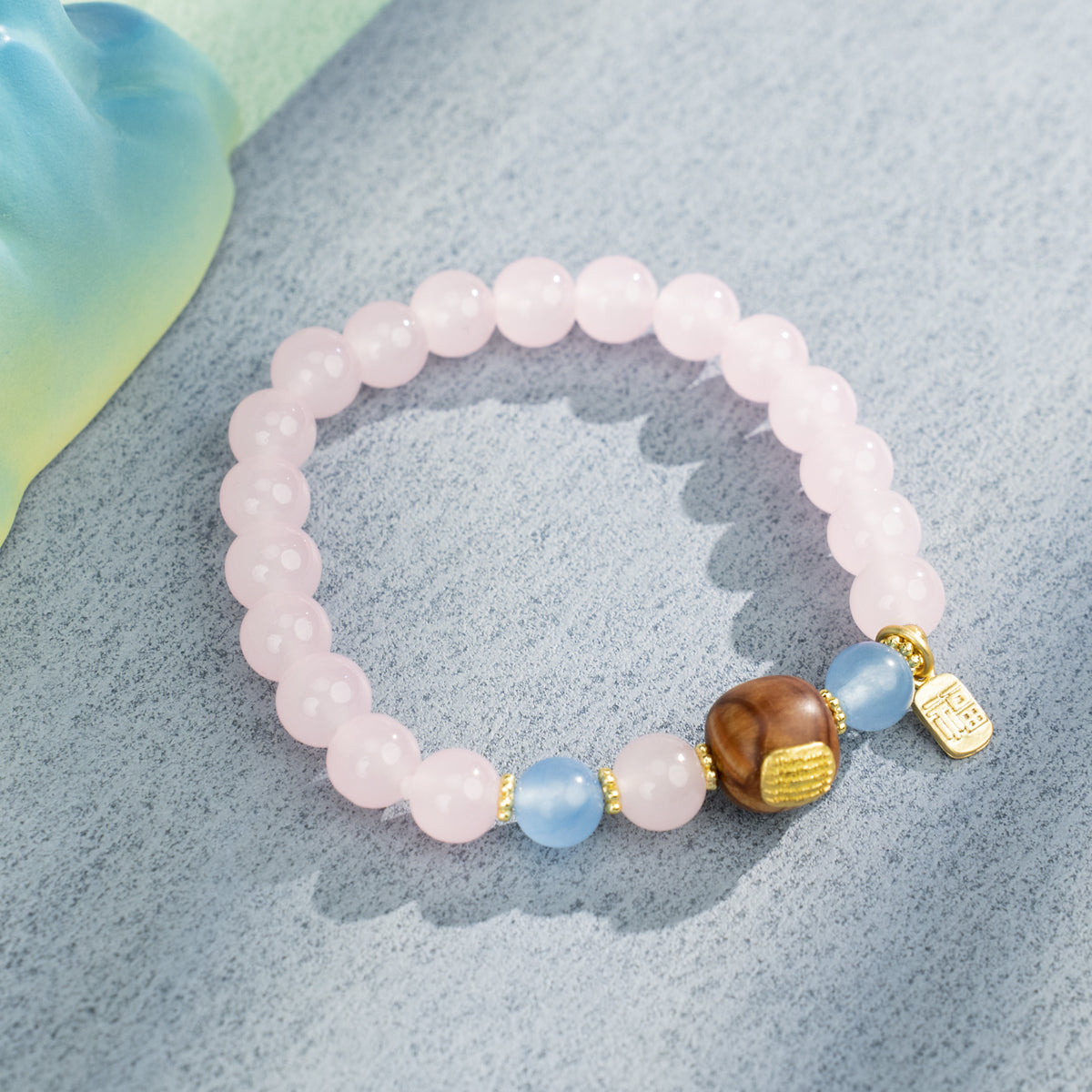Scripted Harmony Bracelet: Pink Agate & Cliff Cypress with Five Mantras
