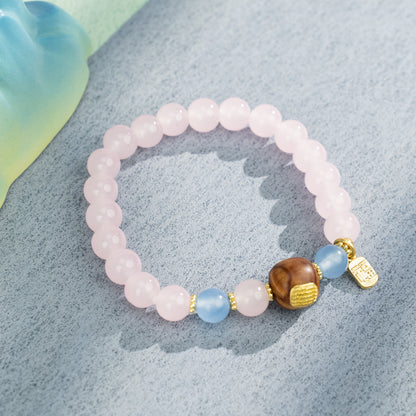 Scripted Harmony Bracelet: Pink Agate & Cliff Cypress with Five Mantras