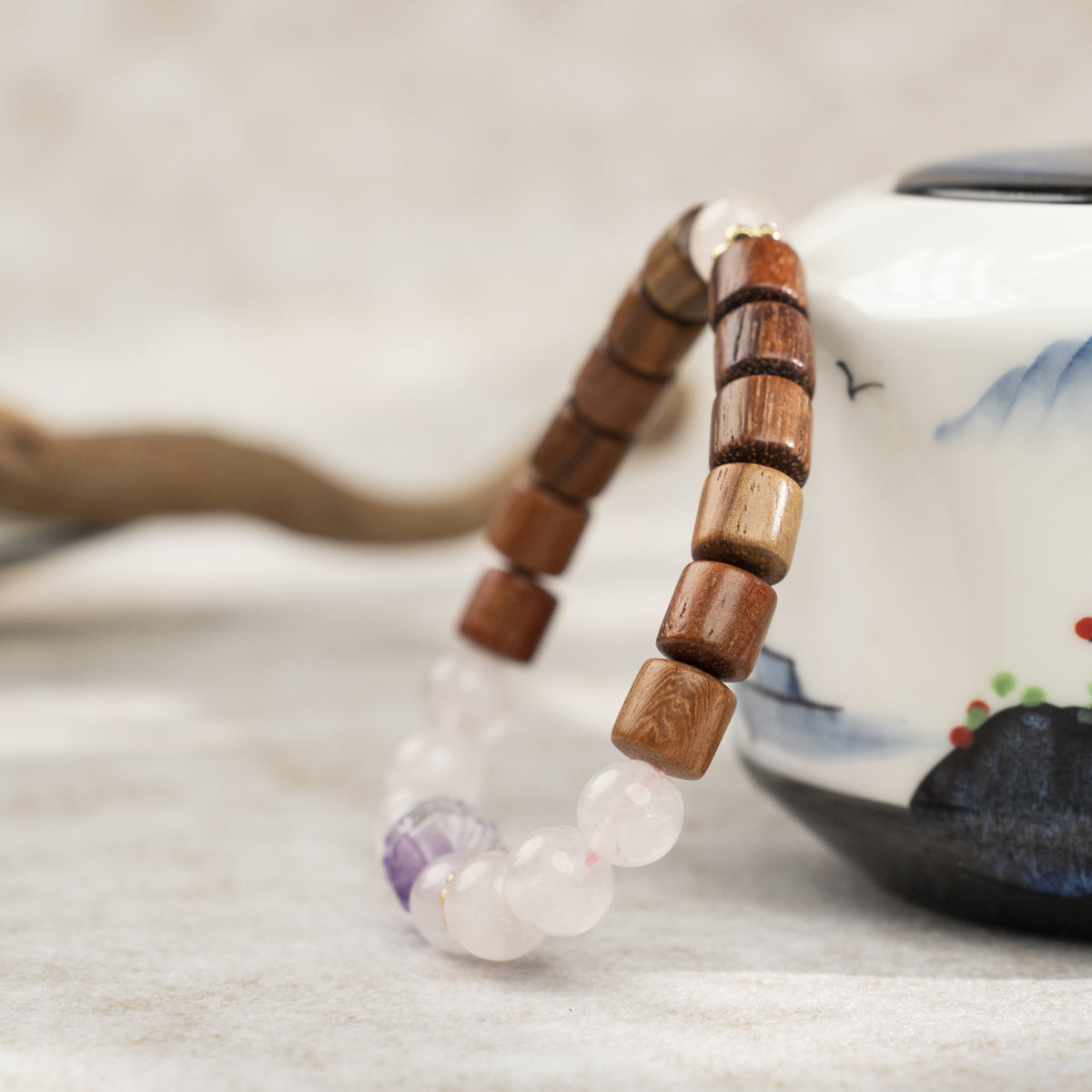 Quartz & Rosewood Bracelet — Heartwarming Love, Handcrafted Harmony
