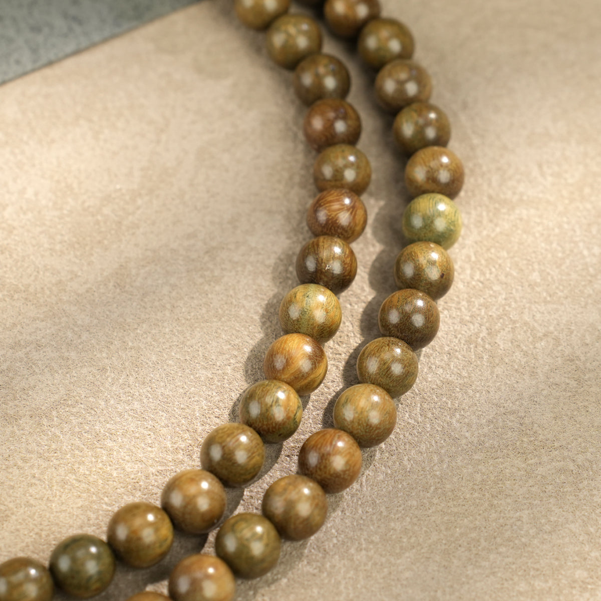 Green Sandalwood 108 Bead Mala: Natural Wood Meditation Beads