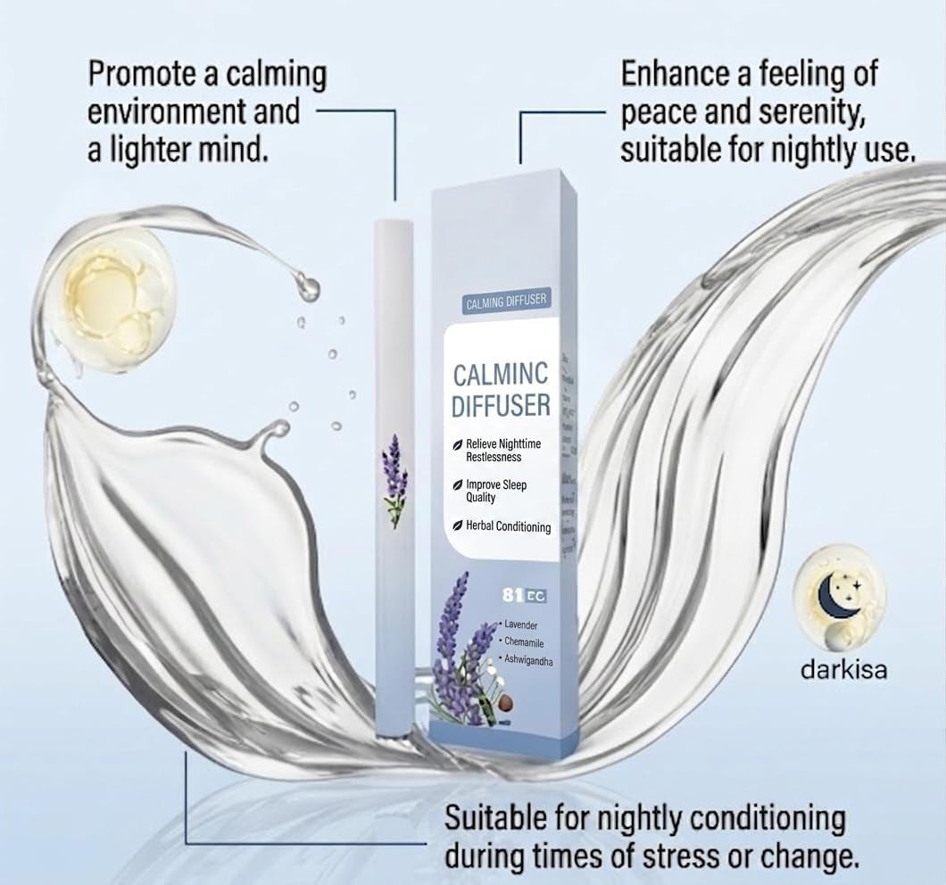 Calming diffuser graphic with lavender and chamomile
