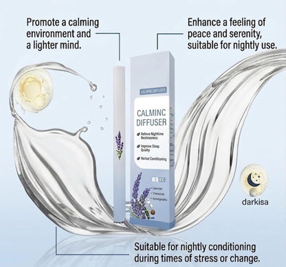 Calming diffuser graphic with lavender and chamomile