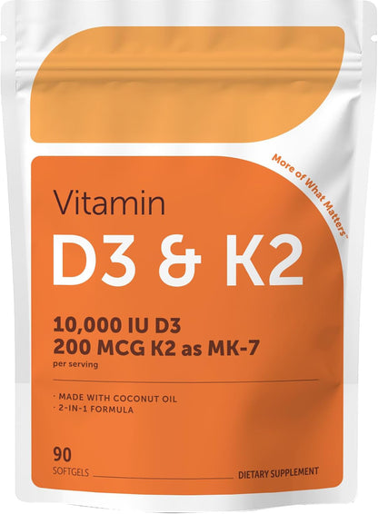 Micro Ingredients Vitamin D3 K2 MK-7 10,000 IU Per Serving, 300 Softgels