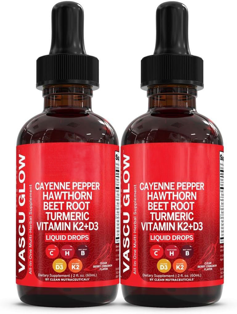 Clean Nutra Cayenne Pepper Drops Supplement Liquid + Hawthorn Berry, Vitamin D3 K2 Beet Root Powder, Ceylon Cinnamon, Turmeric Curcumin, Organic Panax Ginseng, Berberine Extract 1 Pack
