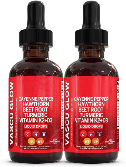 Clean Nutra Cayenne Pepper Drops Supplement Liquid + Hawthorn Berry, Vitamin D3 K2 Beet Root Powder, Ceylon Cinnamon, Turmeric Curcumin, Organic Panax Ginseng, Berberine Extract 1 Pack
