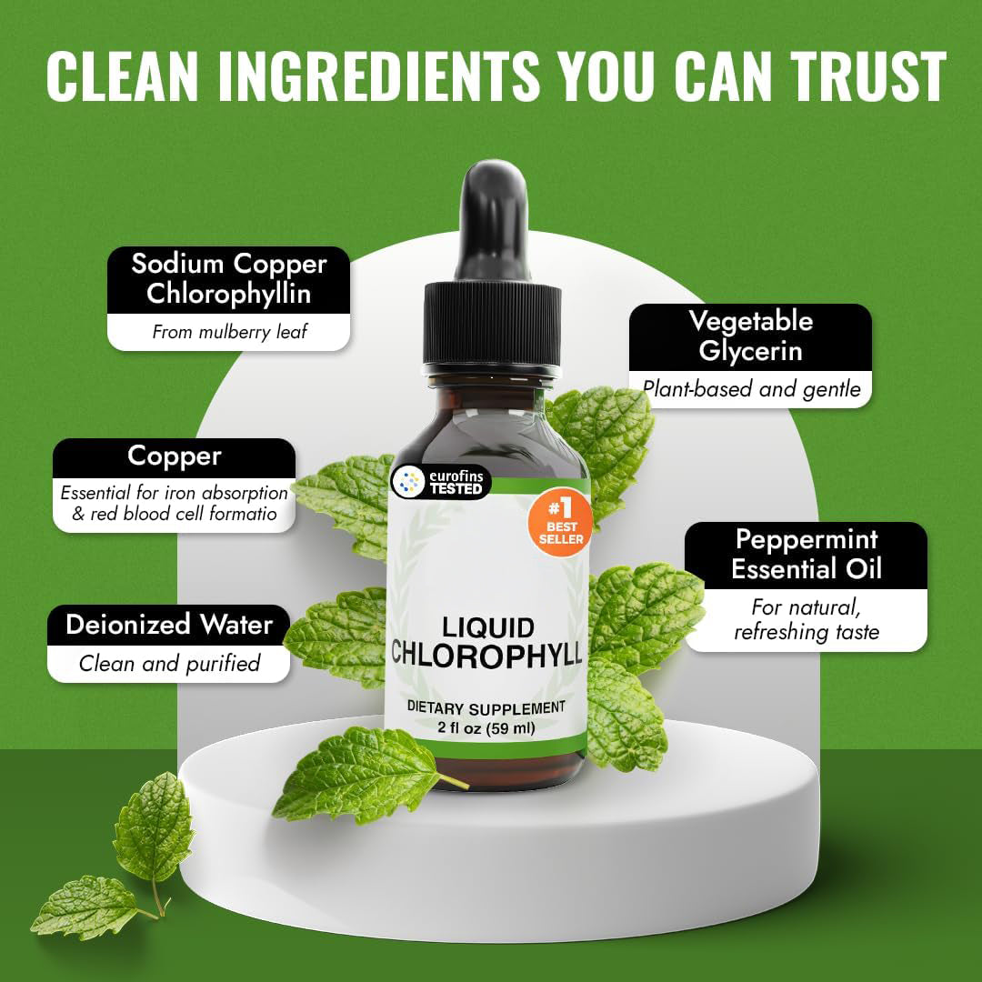 Benevolent Chlorophyll Liquid Drops for Internal Freshness, Peppermint