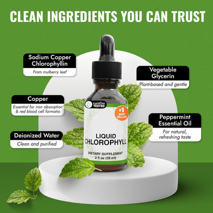 Benevolent Chlorophyll Liquid Drops for Internal Freshness, Peppermint