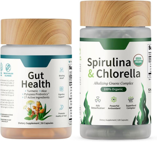 Snap Supplements Gut Health Supplement & Organic Spirulina Chlorella Bundle