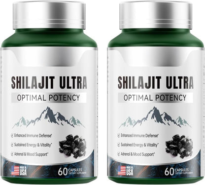 Shilajit for Men Women, Shilajit with Naturally Fulvic Acid & L-Arginine, Himalayan Shilajits for Extra Power, Stamina & Immune Support, Non-GMO, Made in USA, 60 Capsules, 1,300mg Per Serving