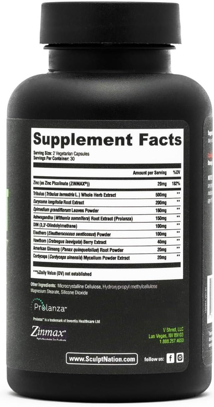 Supplement Facts panel for the men's vitality capsules