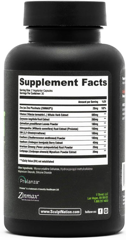 Supplement Facts panel for the men's vitality capsules