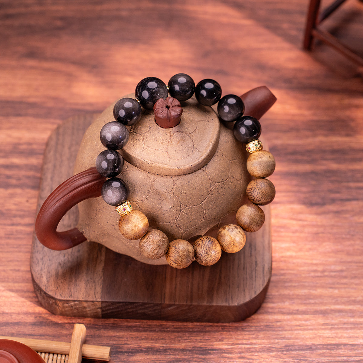 Agarwood & Obsidian Bracelet Calm Compass Agarwood Obsidian for emotional healing