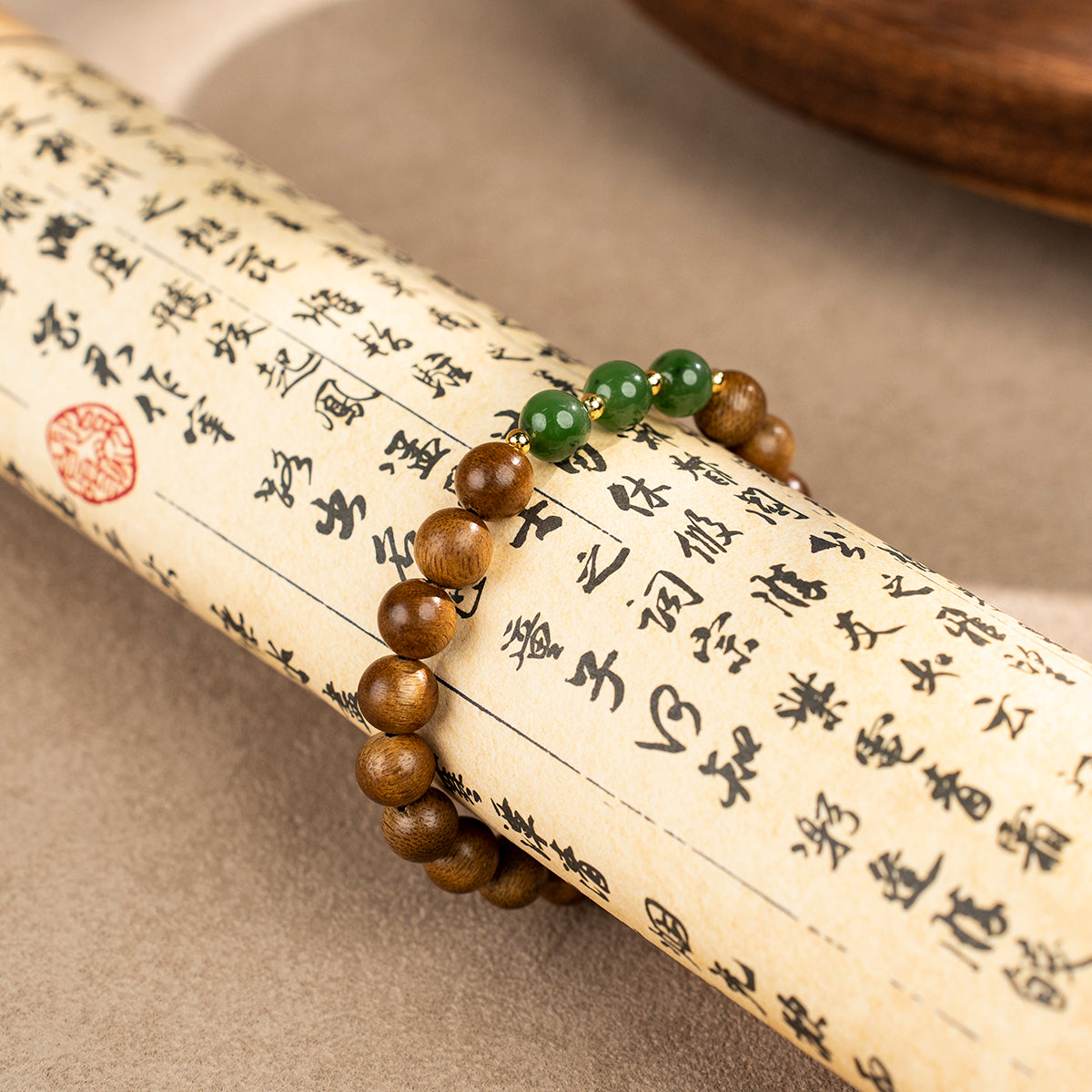 Hainan Agarwood & Green Jade Bracelet: Grounding Harmony and Renewal