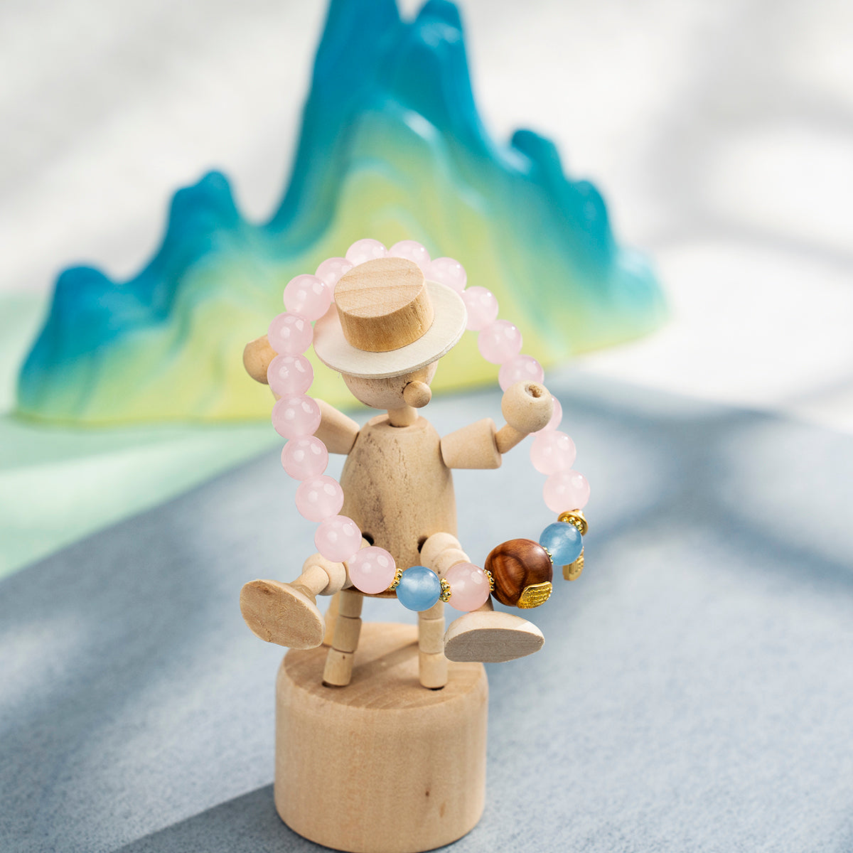 Scripted Harmony Bracelet: Pink Agate & Cliff Cypress with Five Mantras