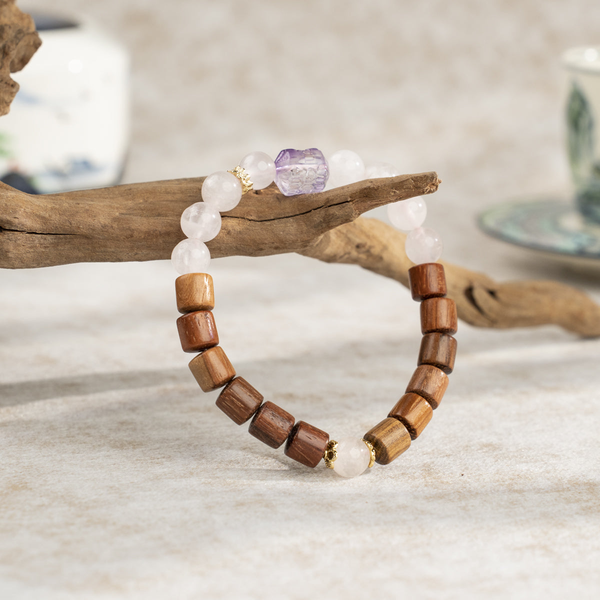 Quartz & Rosewood Bracelet — Heartwarming Love, Handcrafted Harmony