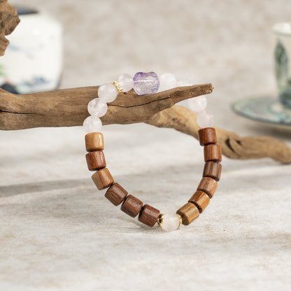 Quartz & Rosewood Bracelet — Heartwarming Love, Handcrafted Harmony