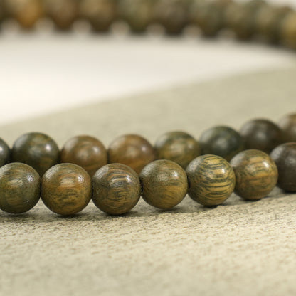 Green Sandalwood 108 Bead Mala: Natural Wood Meditation Beads