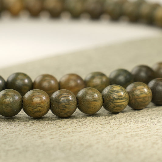 Green Sandalwood 108 Bead Mala: Natural Wood Meditation Beads