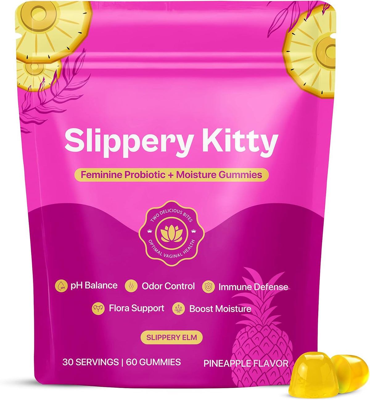 KITTYQUEEN Slippery Kitty Vaginal Probiotic and Moisture Gummies, 60 Count